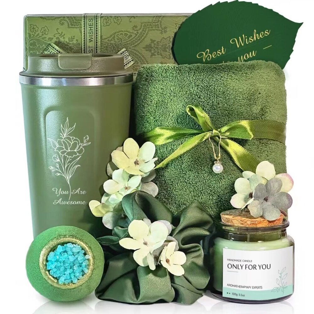Relaxation Gift Basket for Women Spa Set with Tumbler Candle and Towels